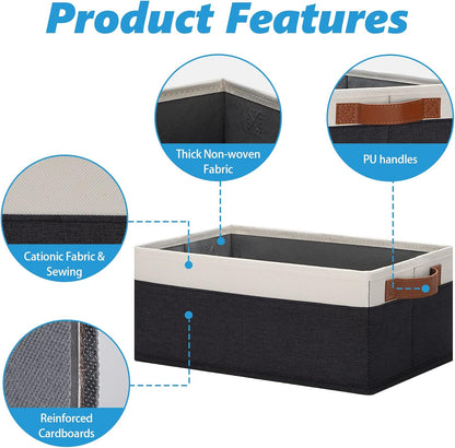 Small Fabric Storage Bins with Handles 6 Pack, 11.8" x 7.87" x 5.11" Storage Baskets for Shelves, Baskets for Organizing Clothes Underwear Socks Hats DVDs (Grey/White)