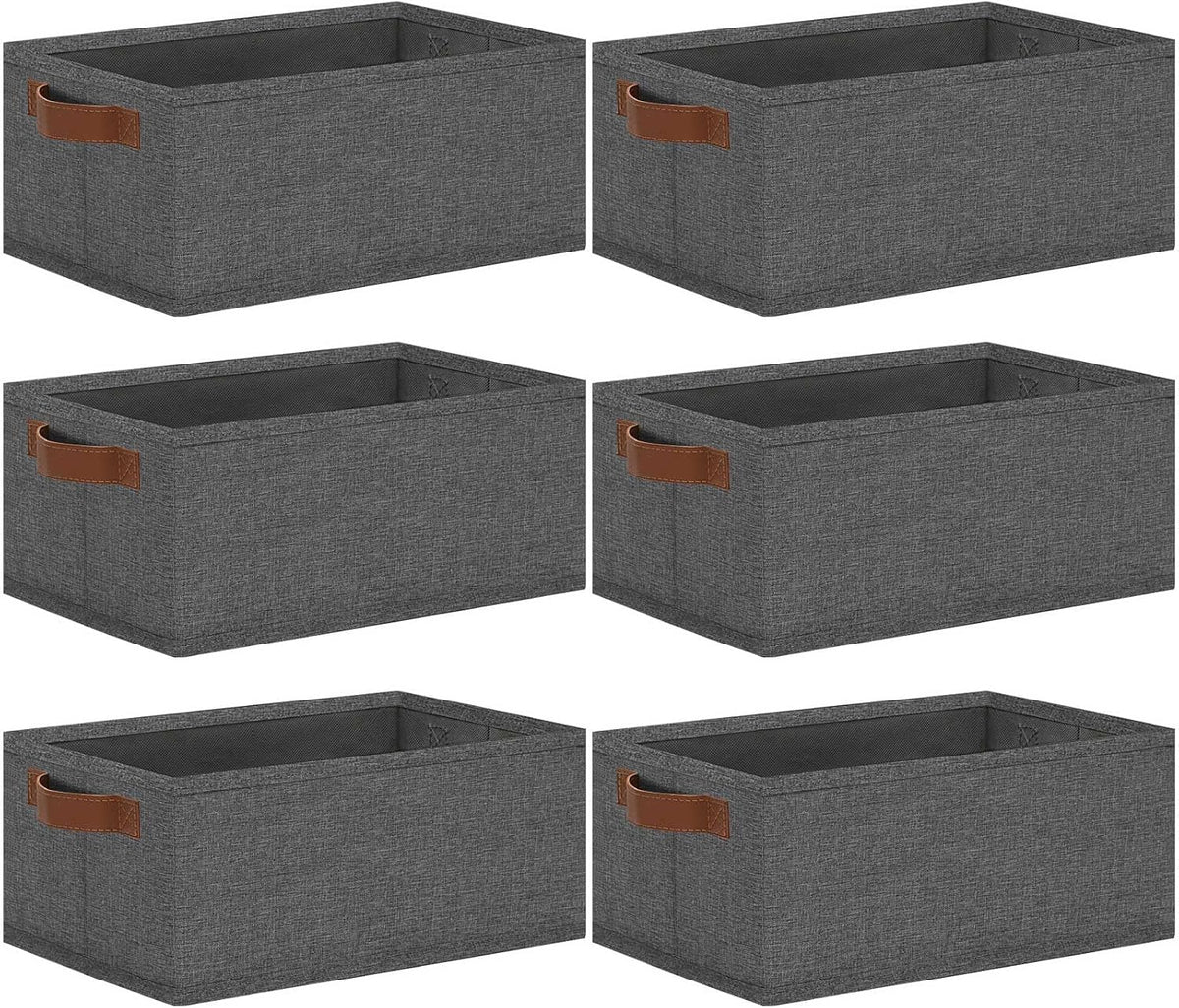 Small Fabric Storage Bins with Handles 6 Pack, 11.8" x 7.87" x 5.11" Storage Baskets for Shelves, Baskets for Organizing Clothes Underwear Socks Hats DVDs (Grey/White)