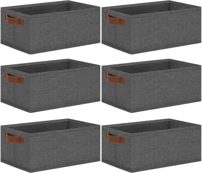 Small Fabric Storage Bins with Handles 6 Pack, 11.8" x 7.87" x 5.11" Storage Baskets for Shelves, Baskets for Organizing Clothes Underwear Socks Hats DVDs (Grey/White)