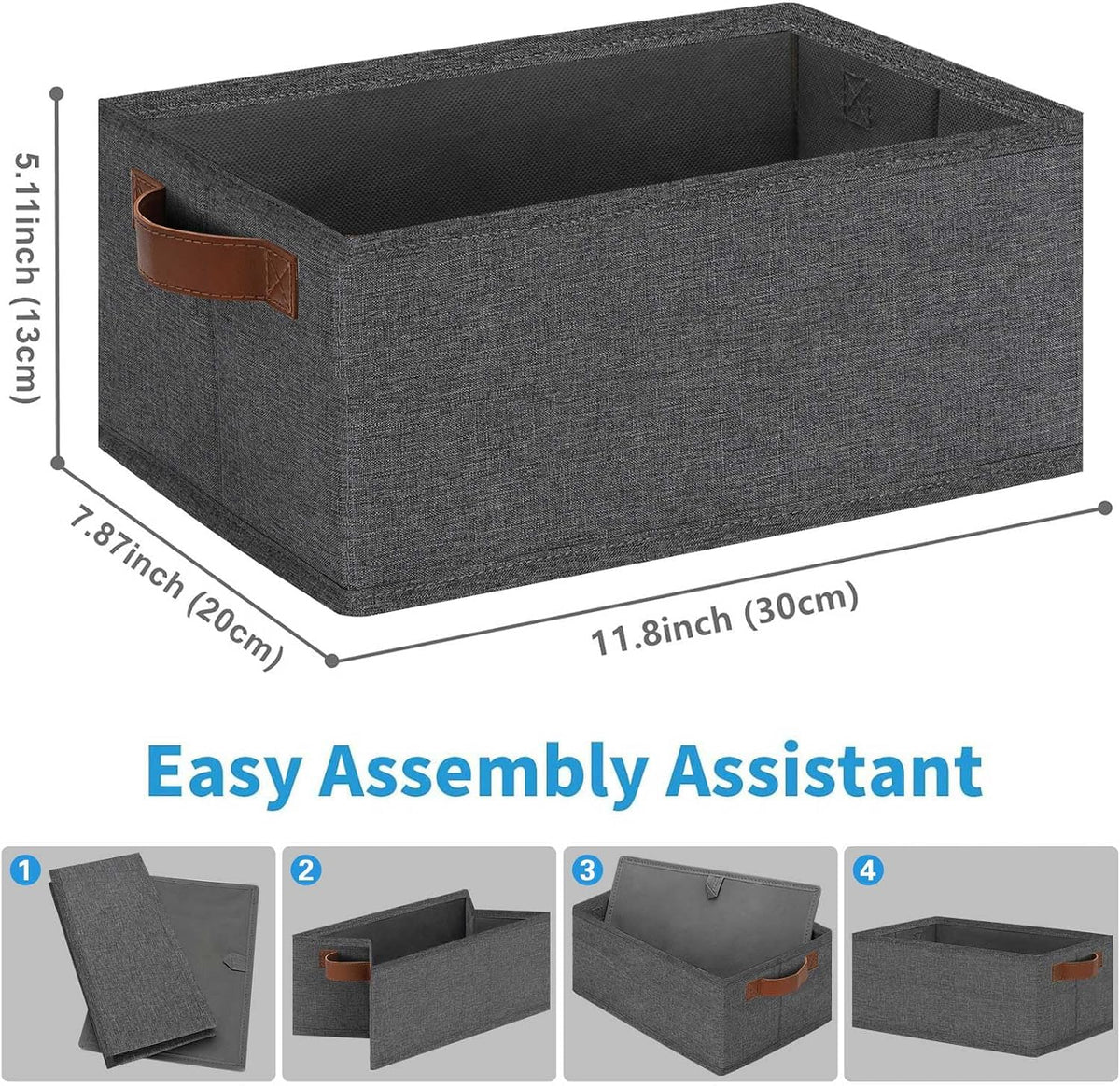Small Fabric Storage Bins with Handles 6 Pack, 11.8" x 7.87" x 5.11" Storage Baskets for Shelves, Baskets for Organizing Clothes Underwear Socks Hats DVDs (Grey/White)