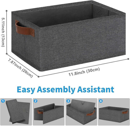 Small Fabric Storage Bins with Handles 6 Pack, 11.8" x 7.87" x 5.11" Storage Baskets for Shelves, Baskets for Organizing Clothes Underwear Socks Hats DVDs (Grey/White)