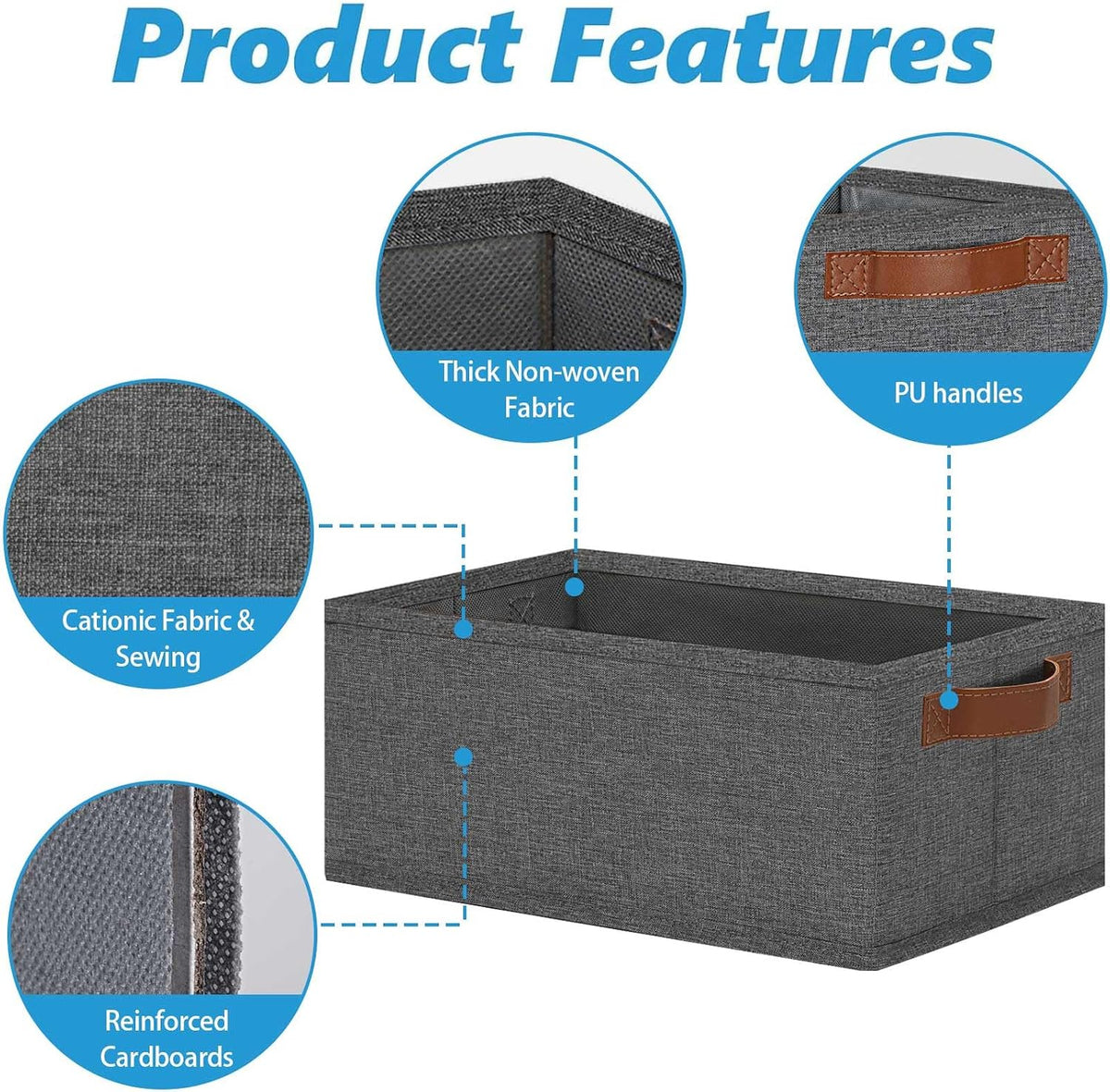 Small Fabric Storage Bins with Handles 6 Pack, 11.8" x 7.87" x 5.11" Storage Baskets for Shelves, Baskets for Organizing Clothes Underwear Socks Hats DVDs (Grey/White)