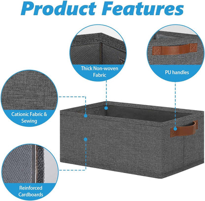 Small Fabric Storage Bins with Handles 6 Pack, 11.8" x 7.87" x 5.11" Storage Baskets for Shelves, Baskets for Organizing Clothes Underwear Socks Hats DVDs (Grey/White)