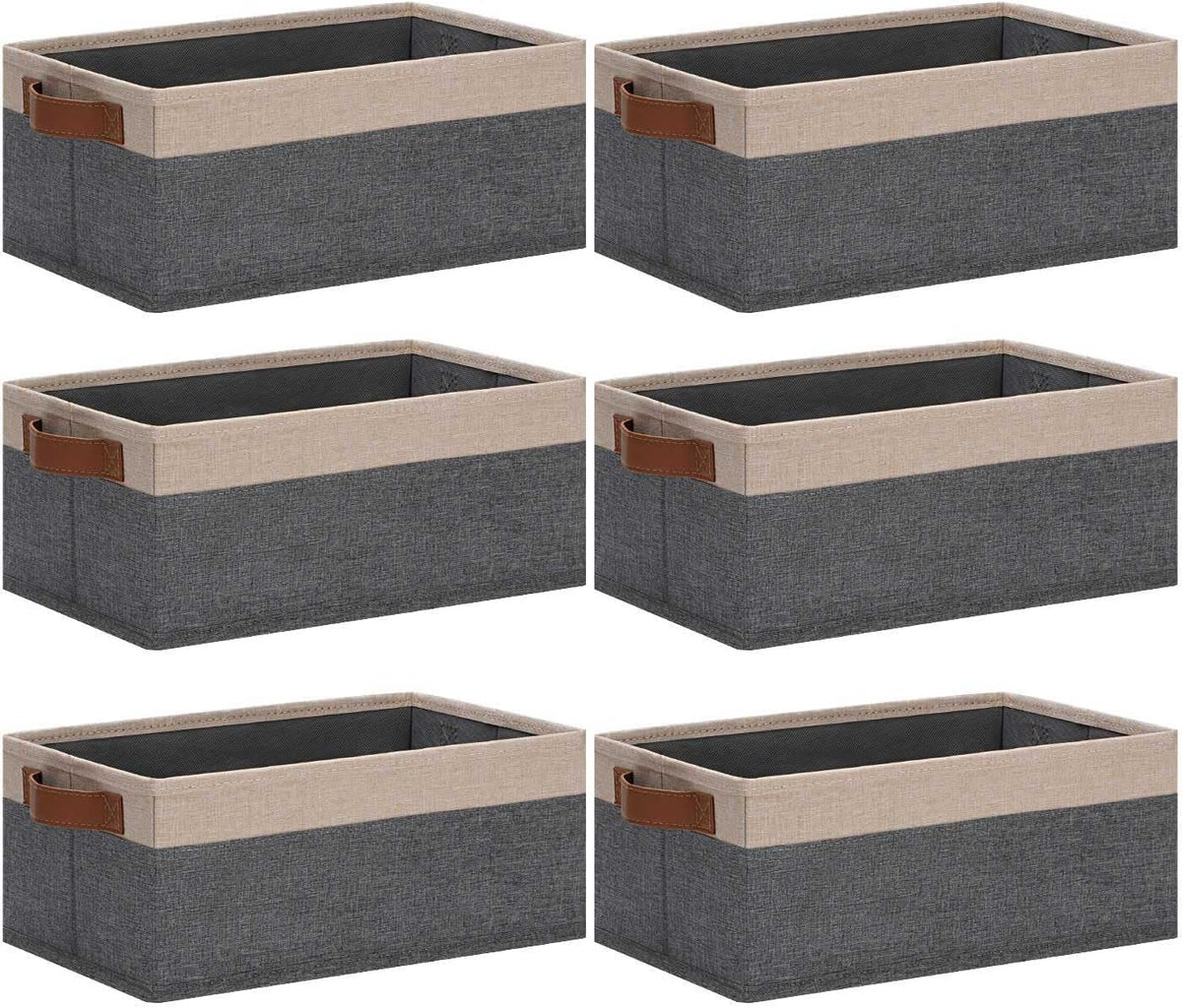 Small Fabric Storage Bins with Handles 6 Pack, 11.8" x 7.87" x 5.11" Storage Baskets for Shelves, Baskets for Organizing Clothes Underwear Socks Hats DVDs (Grey/White)