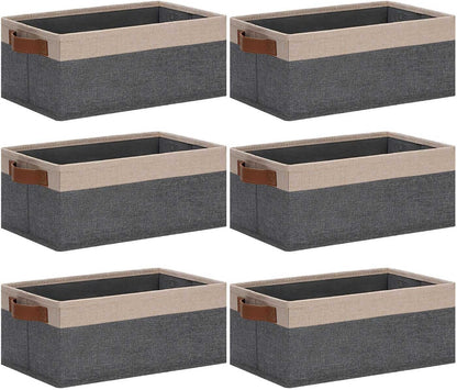 Small Fabric Storage Bins with Handles 6 Pack, 11.8" x 7.87" x 5.11" Storage Baskets for Shelves, Baskets for Organizing Clothes Underwear Socks Hats DVDs (Grey/White)