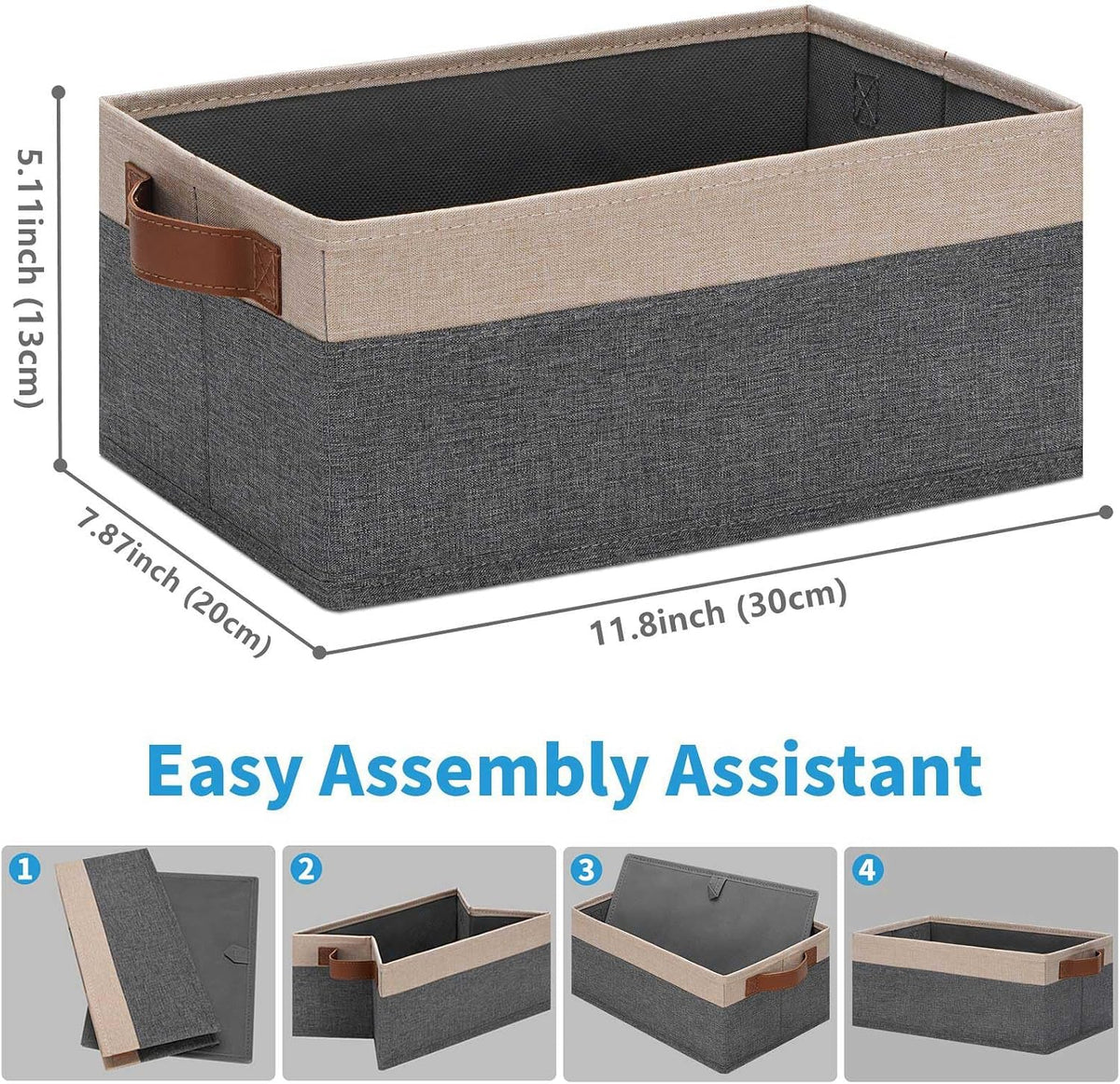 Small Fabric Storage Bins with Handles 6 Pack, 11.8" x 7.87" x 5.11" Storage Baskets for Shelves, Baskets for Organizing Clothes Underwear Socks Hats DVDs (Grey/White)