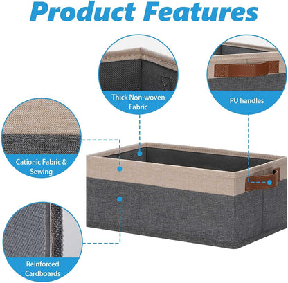 Small Fabric Storage Bins with Handles 6 Pack, 11.8" x 7.87" x 5.11" Storage Baskets for Shelves, Baskets for Organizing Clothes Underwear Socks Hats DVDs (Grey/White)