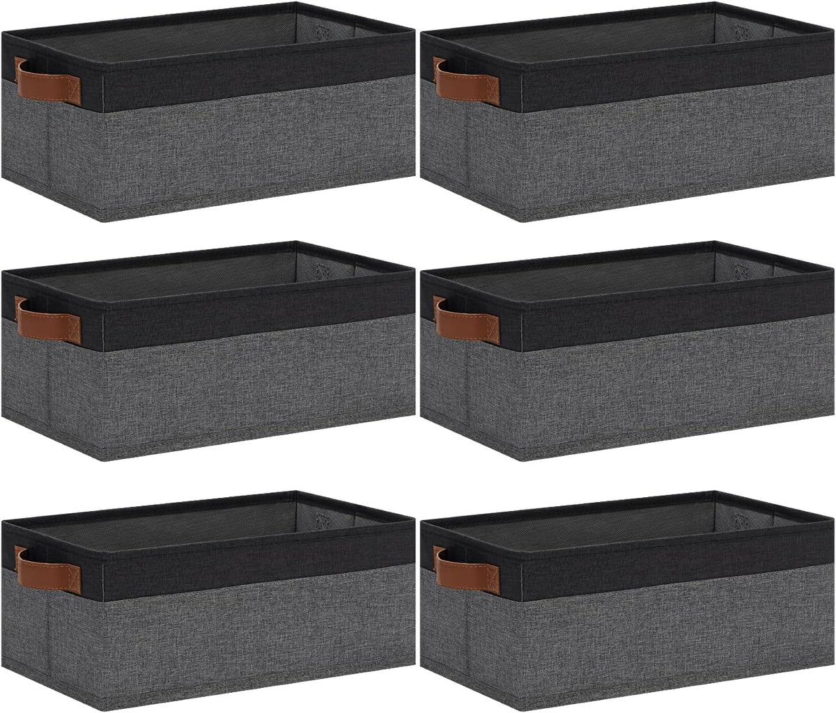 Small Fabric Storage Bins with Handles 6 Pack, 11.8" x 7.87" x 5.11" Storage Baskets for Shelves, Baskets for Organizing Clothes Underwear Socks Hats DVDs (Grey/White)