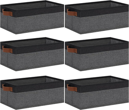 Small Fabric Storage Bins with Handles 6 Pack, 11.8" x 7.87" x 5.11" Storage Baskets for Shelves, Baskets for Organizing Clothes Underwear Socks Hats DVDs (Grey/White)