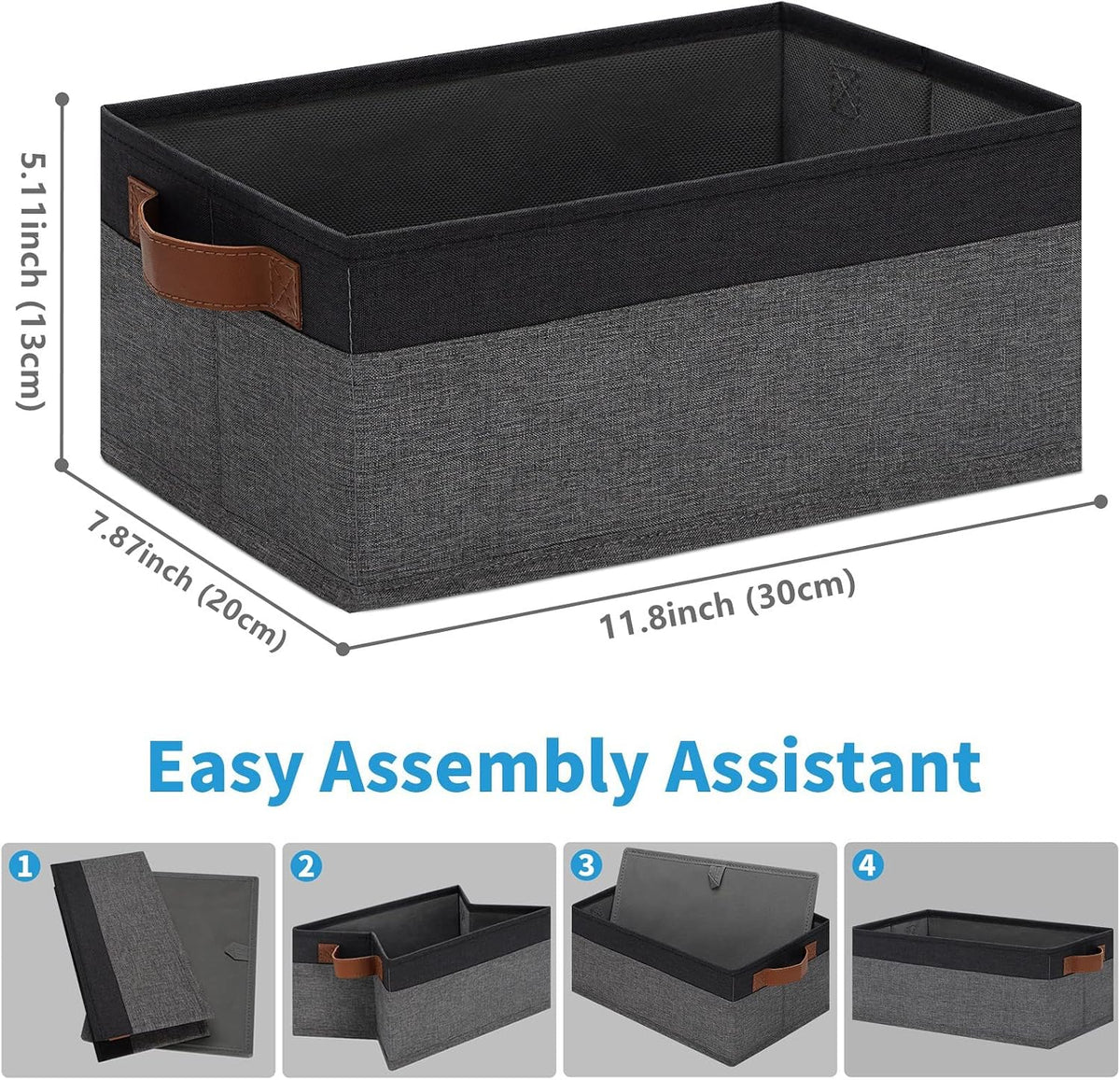 Small Fabric Storage Bins with Handles 6 Pack, 11.8" x 7.87" x 5.11" Storage Baskets for Shelves, Baskets for Organizing Clothes Underwear Socks Hats DVDs (Grey/White)