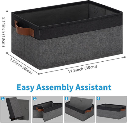Small Fabric Storage Bins with Handles 6 Pack, 11.8" x 7.87" x 5.11" Storage Baskets for Shelves, Baskets for Organizing Clothes Underwear Socks Hats DVDs (Grey/White)