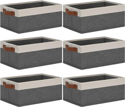 Small Fabric Storage Bins with Handles 6 Pack, 11.8" x 7.87" x 5.11" Storage Baskets for Shelves, Baskets for Organizing Clothes Underwear Socks Hats DVDs (Grey/White)