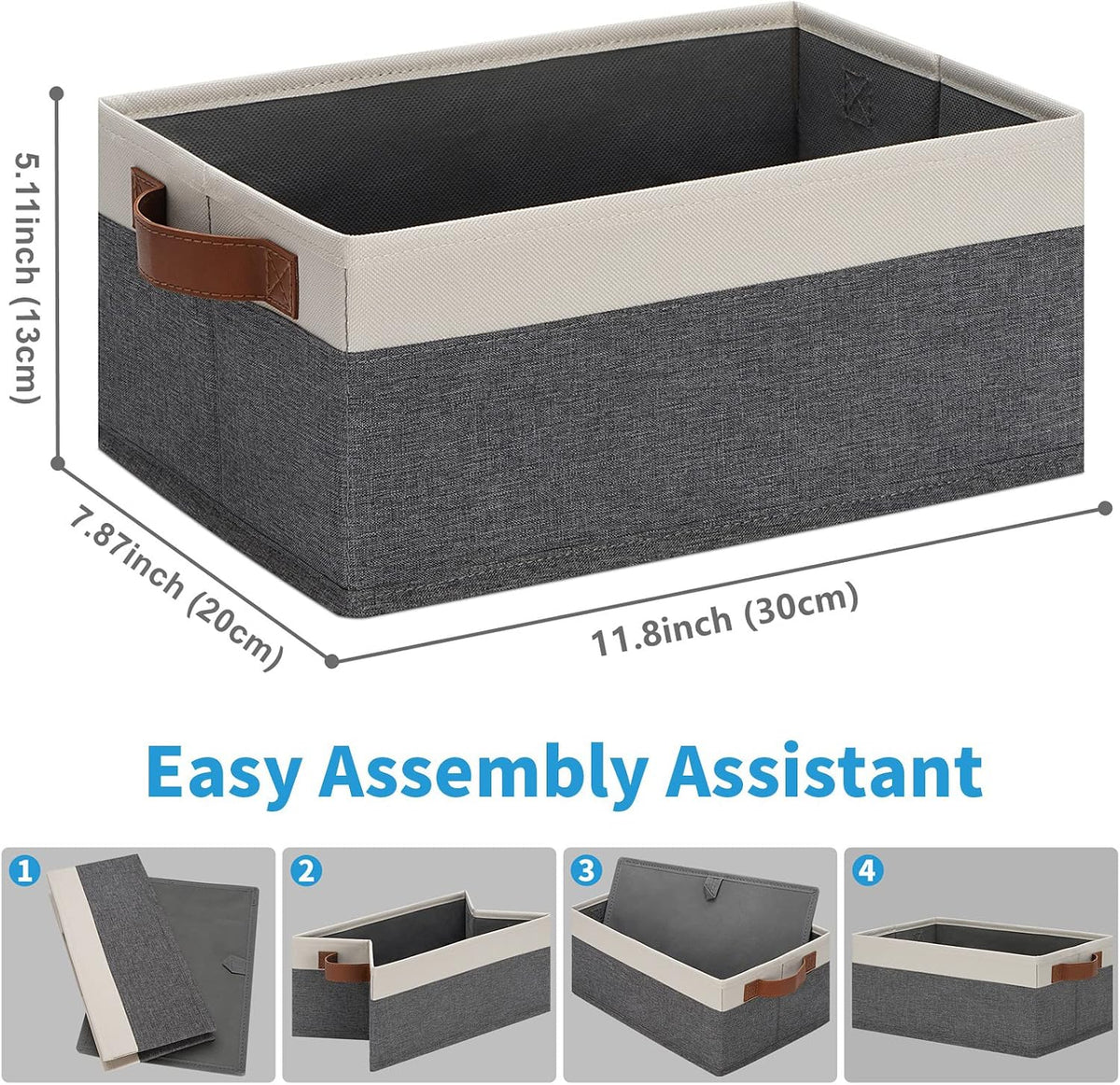 Small Fabric Storage Bins with Handles 6 Pack, 11.8" x 7.87" x 5.11" Storage Baskets for Shelves, Baskets for Organizing Clothes Underwear Socks Hats DVDs (Grey/White)