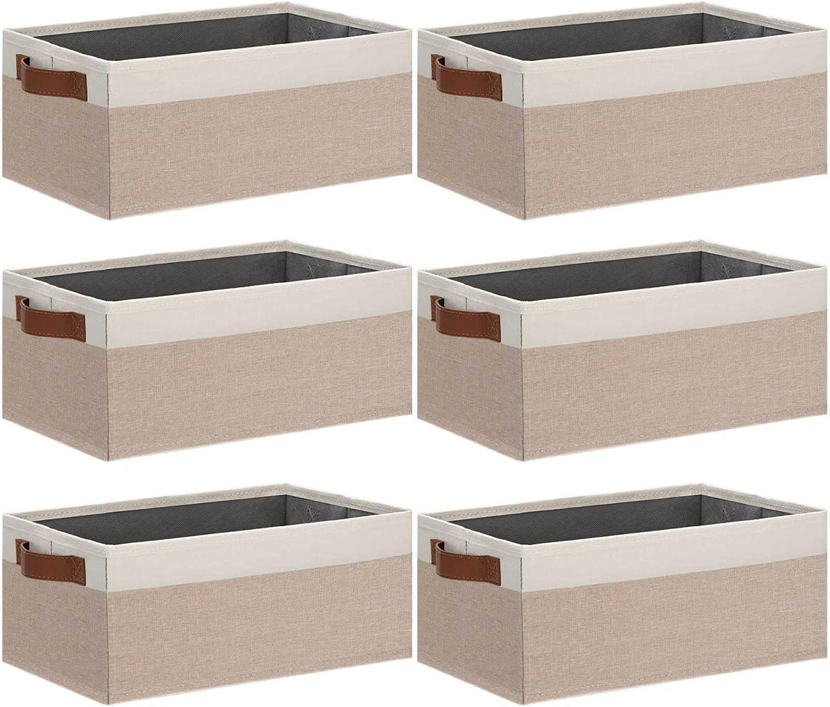 Small Fabric Storage Bins with Handles 6 Pack, 11.8" x 7.87" x 5.11" Storage Baskets for Shelves, Baskets for Organizing Clothes Underwear Socks Hats DVDs (Grey/White)