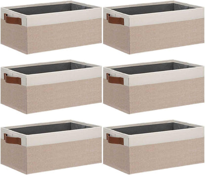 Small Fabric Storage Bins with Handles 6 Pack, 11.8" x 7.87" x 5.11" Storage Baskets for Shelves, Baskets for Organizing Clothes Underwear Socks Hats DVDs (Grey/White)