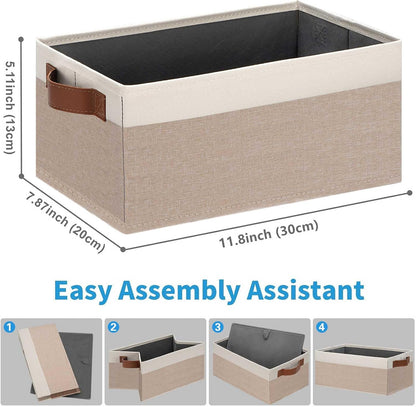 Small Fabric Storage Bins with Handles 6 Pack, 11.8" x 7.87" x 5.11" Storage Baskets for Shelves, Baskets for Organizing Clothes Underwear Socks Hats DVDs (Grey/White)
