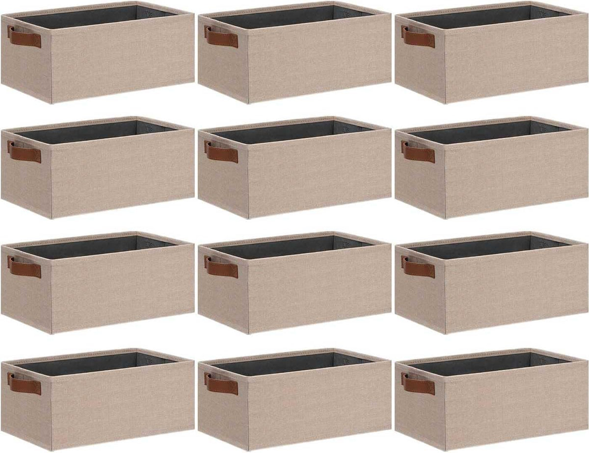 Small Fabric Storage Bins with Handles 6 Pack, 11.8" x 7.87" x 5.11" Storage Baskets for Shelves, Baskets for Organizing Clothes Underwear Socks Hats DVDs (Grey/White)