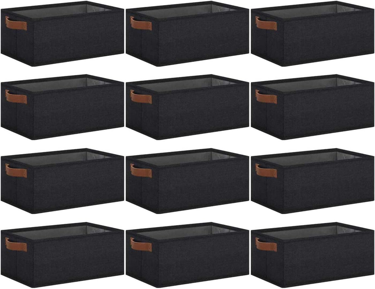 Small Fabric Storage Bins with Handles 6 Pack, 11.8" x 7.87" x 5.11" Storage Baskets for Shelves, Baskets for Organizing Clothes Underwear Socks Hats DVDs (Grey/White)
