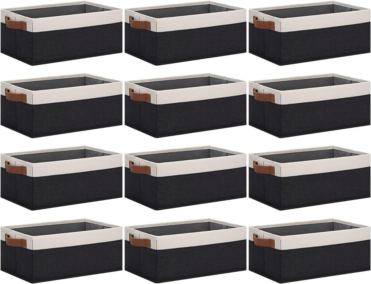 Small Fabric Storage Bins with Handles 6 Pack, 11.8" x 7.87" x 5.11" Storage Baskets for Shelves, Baskets for Organizing Clothes Underwear Socks Hats DVDs (Grey/White)