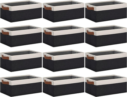 Small Fabric Storage Bins with Handles 6 Pack, 11.8" x 7.87" x 5.11" Storage Baskets for Shelves, Baskets for Organizing Clothes Underwear Socks Hats DVDs (Grey/White)
