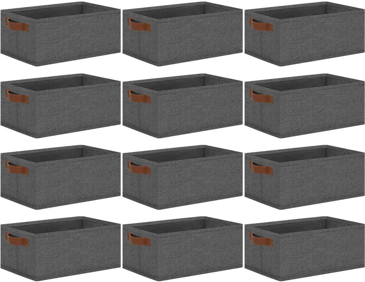 Small Fabric Storage Bins with Handles 6 Pack, 11.8" x 7.87" x 5.11" Storage Baskets for Shelves, Baskets for Organizing Clothes Underwear Socks Hats DVDs (Grey/White)