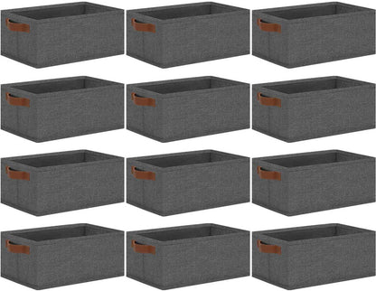 Small Fabric Storage Bins with Handles 6 Pack, 11.8" x 7.87" x 5.11" Storage Baskets for Shelves, Baskets for Organizing Clothes Underwear Socks Hats DVDs (Grey/White)