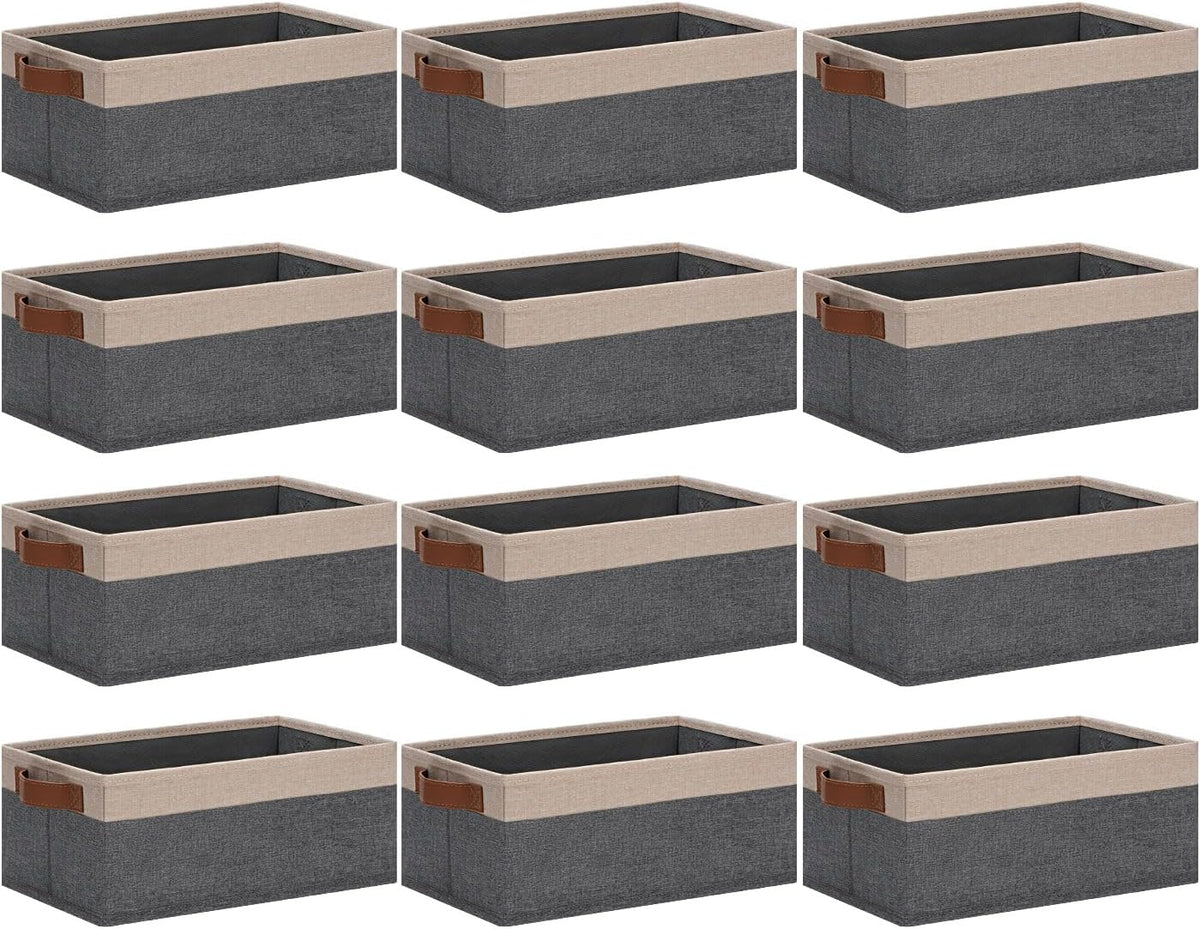 Small Fabric Storage Bins with Handles 6 Pack, 11.8" x 7.87" x 5.11" Storage Baskets for Shelves, Baskets for Organizing Clothes Underwear Socks Hats DVDs (Grey/White)