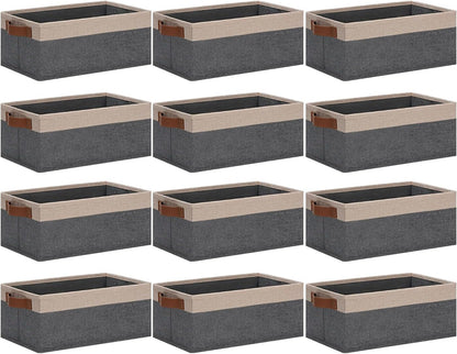 Small Fabric Storage Bins with Handles 6 Pack, 11.8" x 7.87" x 5.11" Storage Baskets for Shelves, Baskets for Organizing Clothes Underwear Socks Hats DVDs (Grey/White)