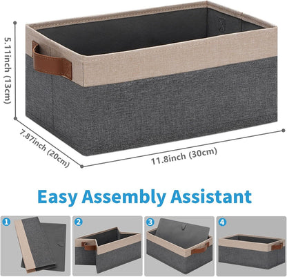 Small Fabric Storage Bins with Handles 6 Pack, 11.8" x 7.87" x 5.11" Storage Baskets for Shelves, Baskets for Organizing Clothes Underwear Socks Hats DVDs (Grey/White)