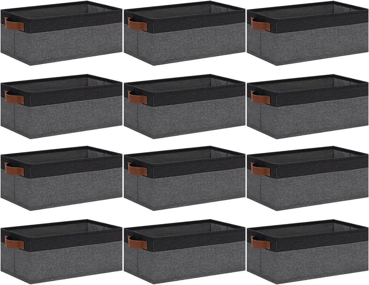 Small Fabric Storage Bins with Handles 6 Pack, 11.8" x 7.87" x 5.11" Storage Baskets for Shelves, Baskets for Organizing Clothes Underwear Socks Hats DVDs (Grey/White)