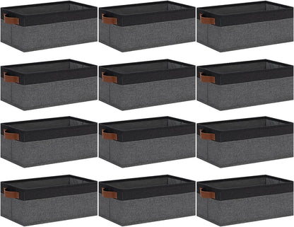 Small Fabric Storage Bins with Handles 6 Pack, 11.8" x 7.87" x 5.11" Storage Baskets for Shelves, Baskets for Organizing Clothes Underwear Socks Hats DVDs (Grey/White)