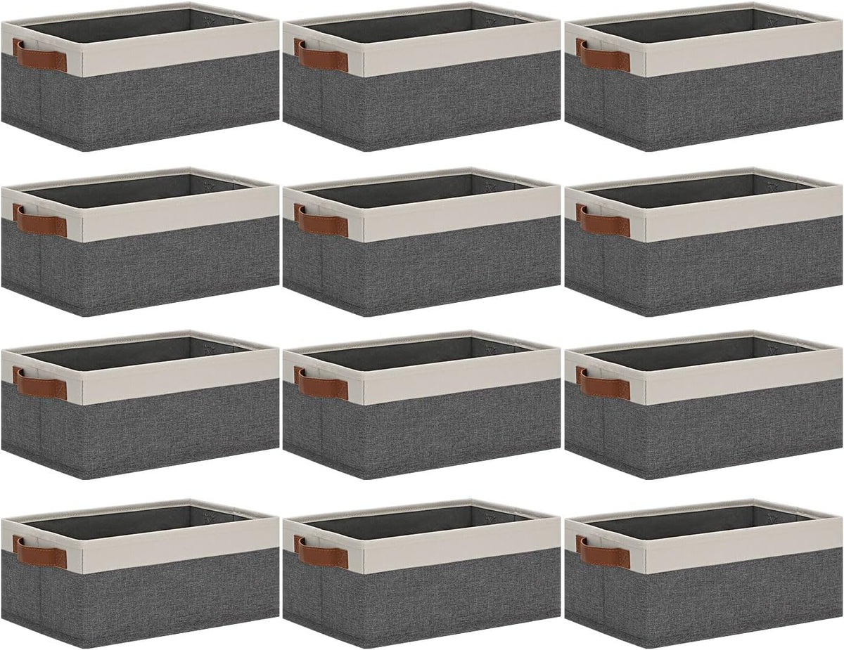 Small Fabric Storage Bins with Handles 6 Pack, 11.8" x 7.87" x 5.11" Storage Baskets for Shelves, Baskets for Organizing Clothes Underwear Socks Hats DVDs (Grey/White)