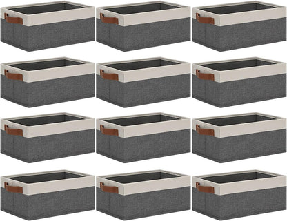 Small Fabric Storage Bins with Handles 6 Pack, 11.8" x 7.87" x 5.11" Storage Baskets for Shelves, Baskets for Organizing Clothes Underwear Socks Hats DVDs (Grey/White)