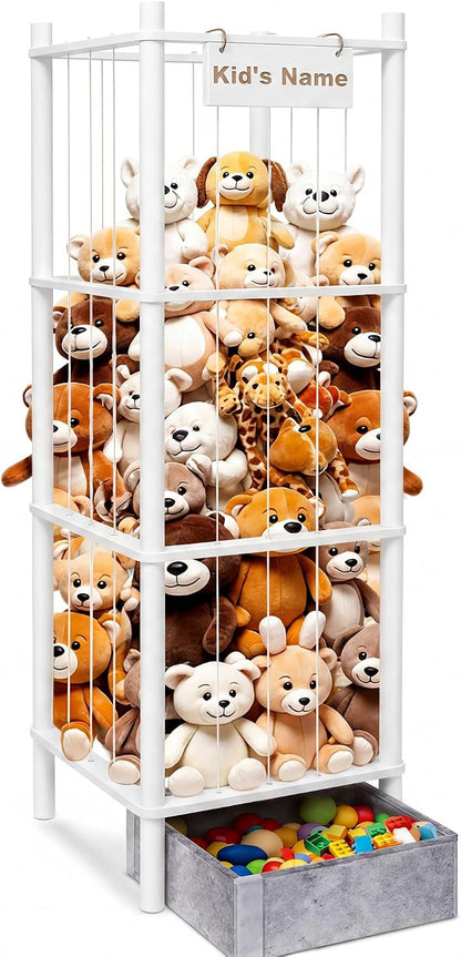 Stuffed Animal Storage with Toys Tray, 57In Large Wooden Stuffy Plushies Storage Holder Extra Large Capacity Stuffed Animals Zoo Organizer for Toddler Rooms, Playrooms & Bedrooms