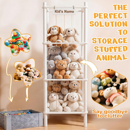 Stuffed Animal Storage with Toys Tray, 57In Large Wooden Stuffy Plushies Storage Holder Extra Large Capacity Stuffed Animals Zoo Organizer for Toddler Rooms, Playrooms & Bedrooms