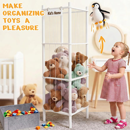 Stuffed Animal Storage with Toys Tray, 57In Large Wooden Stuffy Plushies Storage Holder Extra Large Capacity Stuffed Animals Zoo Organizer for Toddler Rooms, Playrooms & Bedrooms