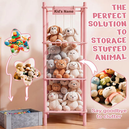 Stuffed Animal Storage with Toys Tray, 57In Large Wooden Stuffy Plushies Storage Holder Extra Large Capacity Stuffed Animals Zoo Organizer for Toddler Rooms, Playrooms & Bedrooms