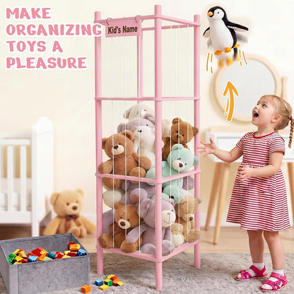 Stuffed Animal Storage with Toys Tray, 57In Large Wooden Stuffy Plushies Storage Holder Extra Large Capacity Stuffed Animals Zoo Organizer for Toddler Rooms, Playrooms & Bedrooms