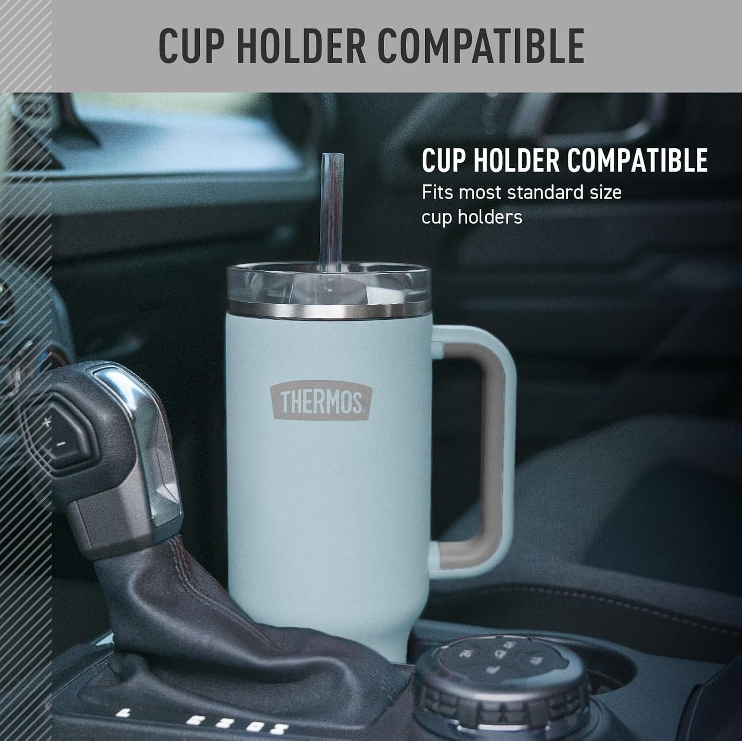 Stainless Steel Cup Holder Mug - 40 Ounce, Granite - Insulated Tumbler with Lid and Straw, Plus Leak-Resistant Slide Lock