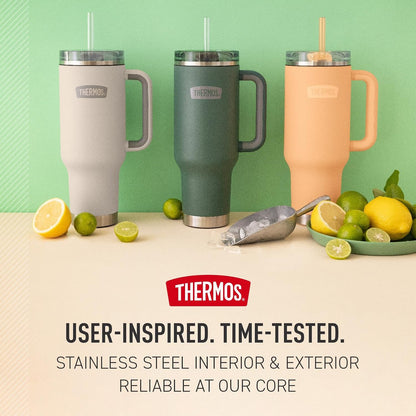 Stainless Steel Cup Holder Mug - 40 Ounce, Granite - Insulated Tumbler with Lid and Straw, Plus Leak-Resistant Slide Lock