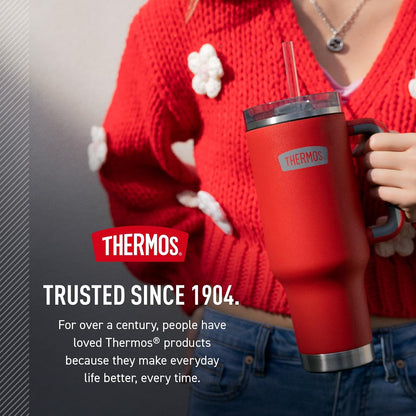 Stainless Steel Cup Holder Mug - 40 Ounce, Granite - Insulated Tumbler with Lid and Straw, Plus Leak-Resistant Slide Lock