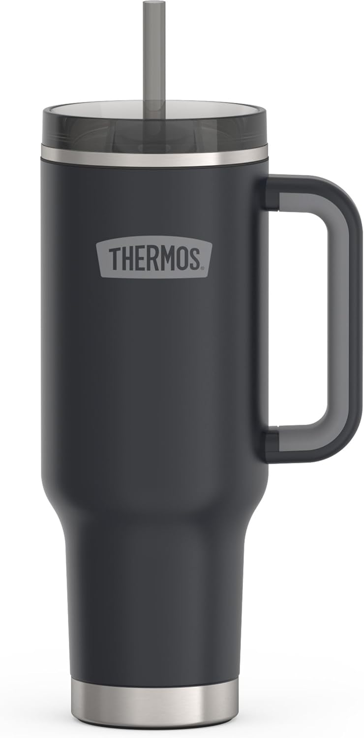 Stainless Steel Cup Holder Mug - 40 Ounce, Granite - Insulated Tumbler with Lid and Straw, Plus Leak-Resistant Slide Lock