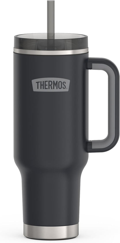 Stainless Steel Cup Holder Mug - 40 Ounce, Granite - Insulated Tumbler with Lid and Straw, Plus Leak-Resistant Slide Lock