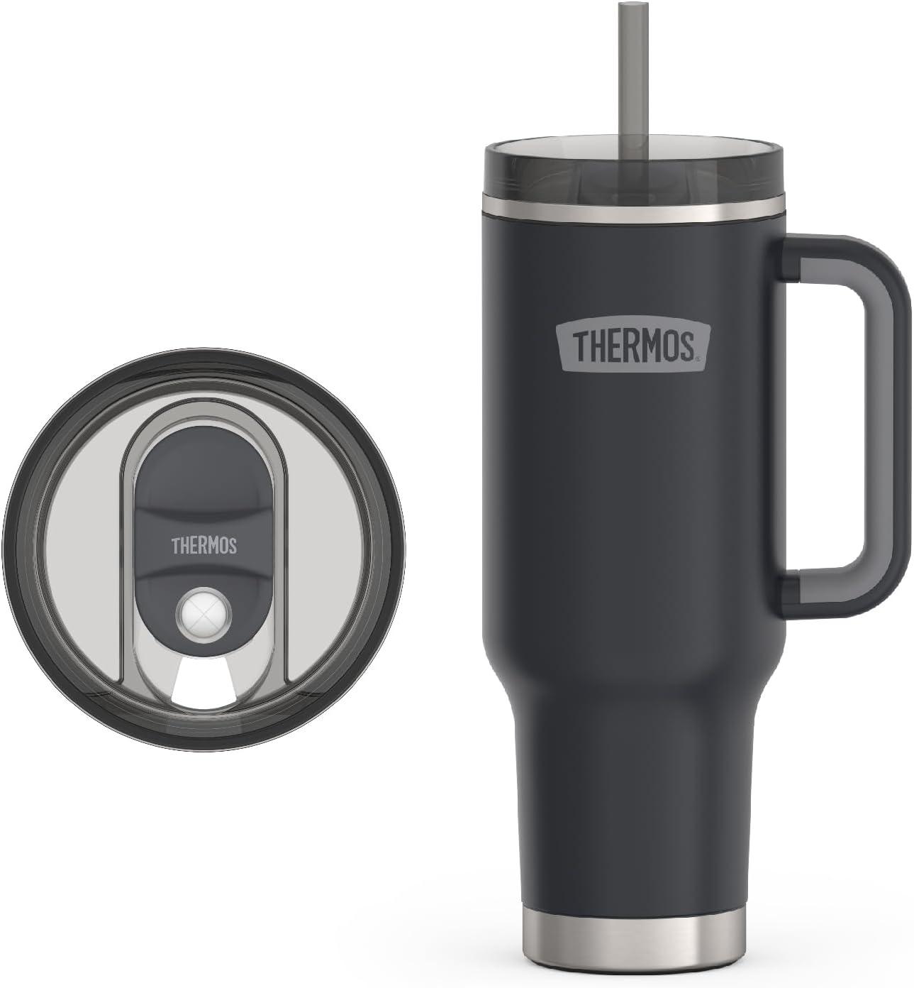 Stainless Steel Cup Holder Mug - 40 Ounce, Granite - Insulated Tumbler with Lid and Straw, Plus Leak-Resistant Slide Lock