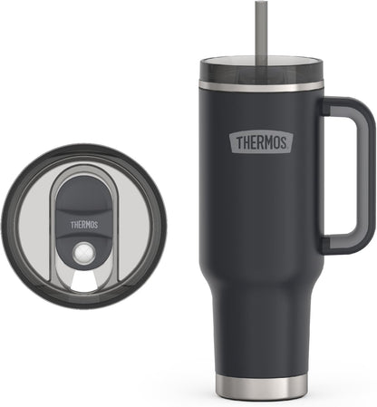 Stainless Steel Cup Holder Mug - 40 Ounce, Granite - Insulated Tumbler with Lid and Straw, Plus Leak-Resistant Slide Lock