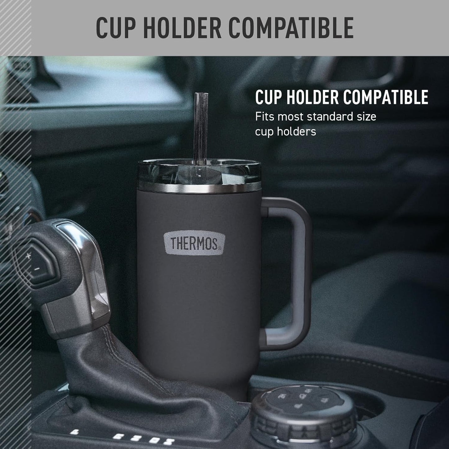 Stainless Steel Cup Holder Mug - 40 Ounce, Granite - Insulated Tumbler with Lid and Straw, Plus Leak-Resistant Slide Lock
