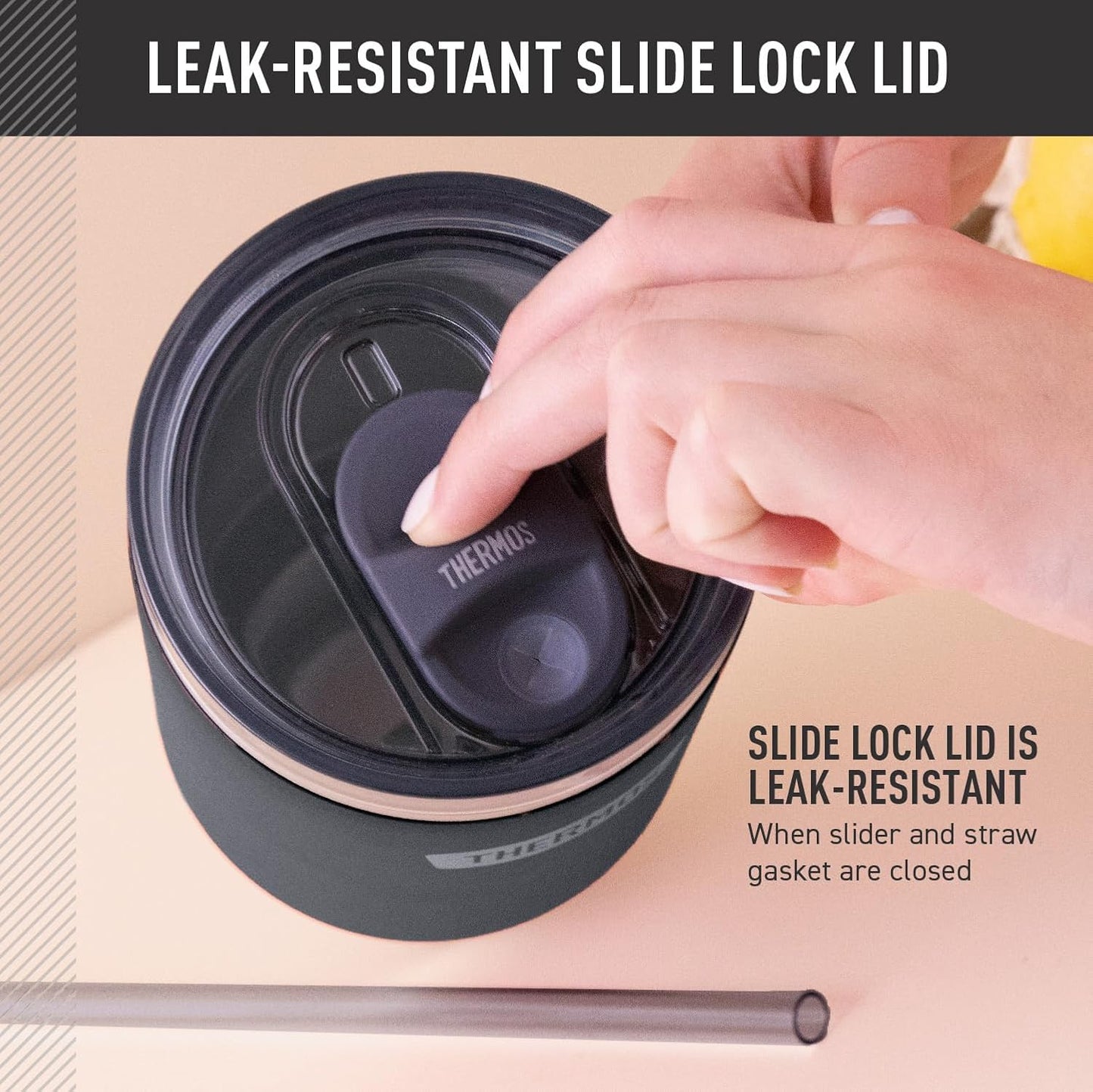Stainless Steel Cup Holder Mug - 40 Ounce, Granite - Insulated Tumbler with Lid and Straw, Plus Leak-Resistant Slide Lock