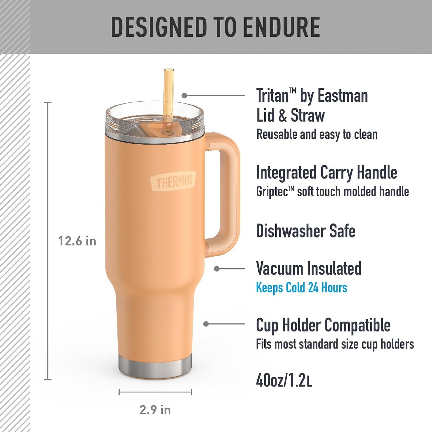 Stainless Steel Cup Holder Mug - 40 Ounce, Granite - Insulated Tumbler with Lid and Straw, Plus Leak-Resistant Slide Lock