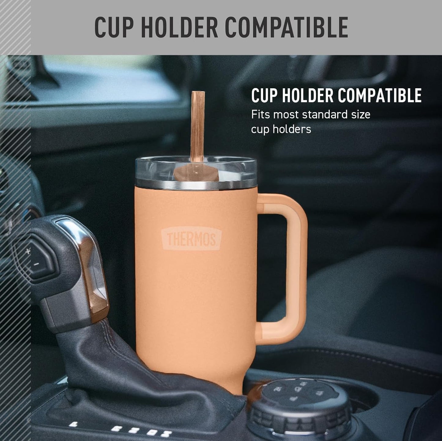 Stainless Steel Cup Holder Mug - 40 Ounce, Granite - Insulated Tumbler with Lid and Straw, Plus Leak-Resistant Slide Lock