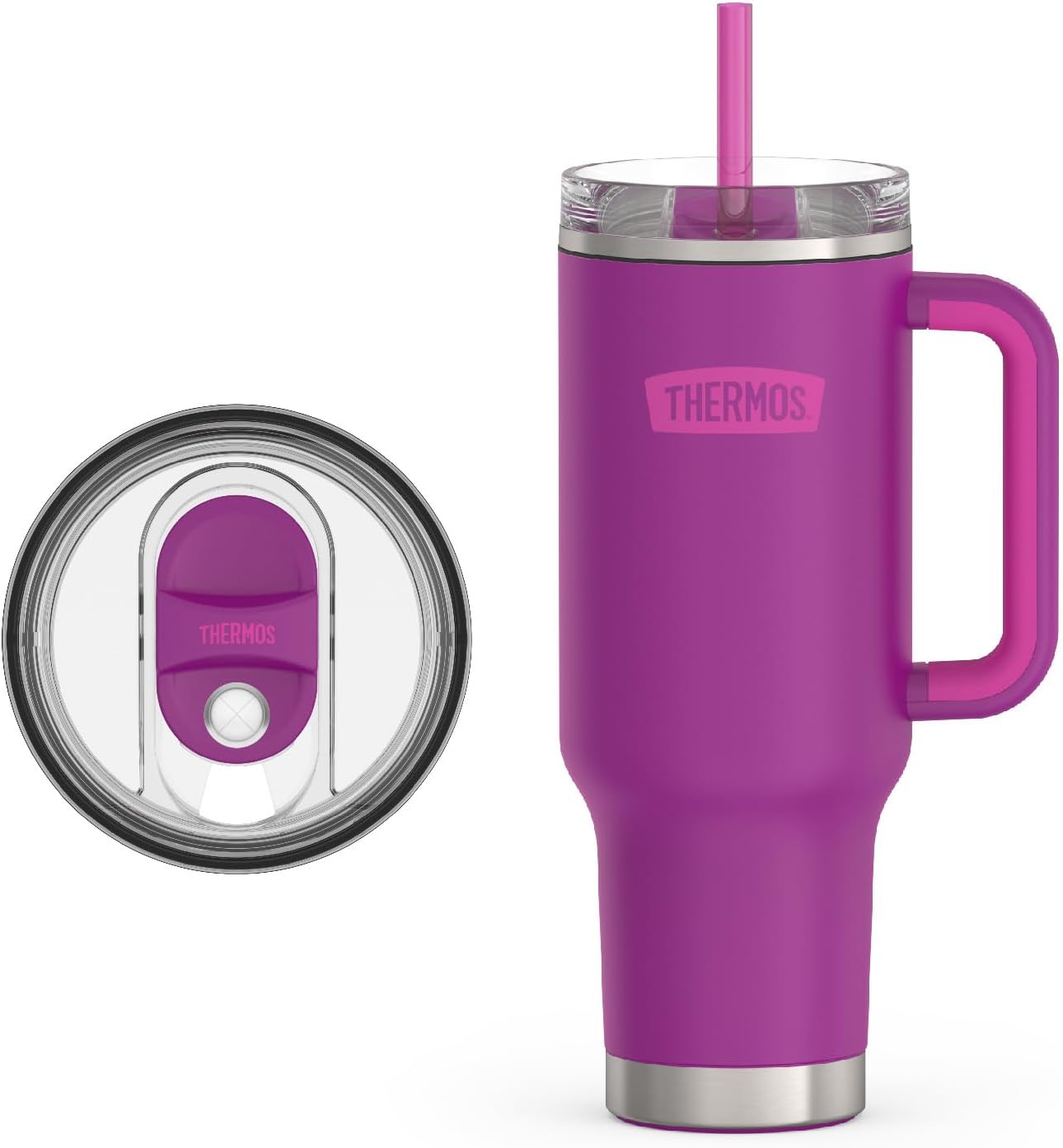 Stainless Steel Cup Holder Mug - 40 Ounce, Granite - Insulated Tumbler with Lid and Straw, Plus Leak-Resistant Slide Lock